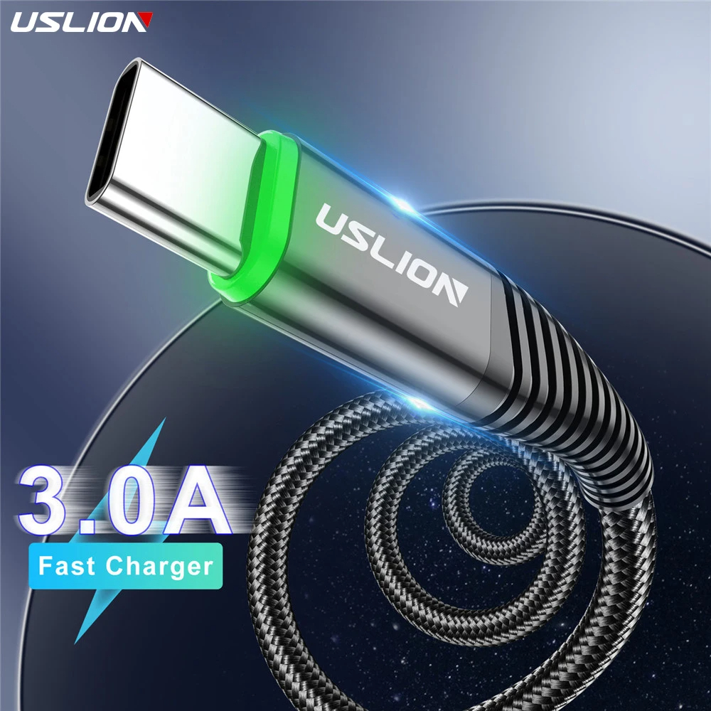  USLION كابل شحن سريع 3A مع إضاءة 